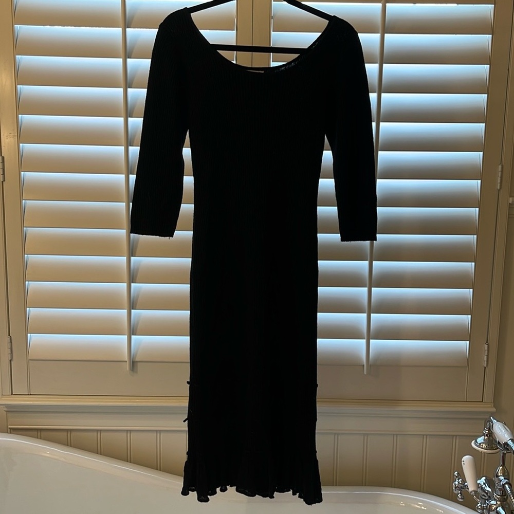 Black Sweater Dress with flutter hem